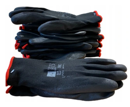 Rękawice robocze powlekane PU czarne RNYPU BLACK opakowanie 12 par