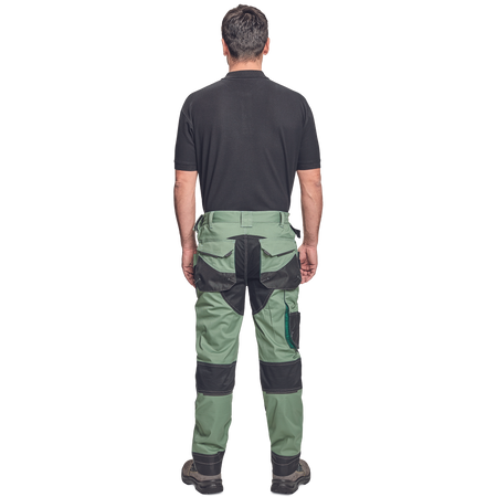 Spodnie robocze profesjonalne BHP wytrzymałe do pasa z miejscem na nakolanniki TRIFIBETEX wzmacniane szaro-zielone Cerva DAYBORO