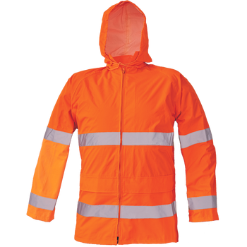 Kurtka przeciwdeszczowa wodoodporna odblaskowa z kaptuerm GORDON pomarańczowa fluo