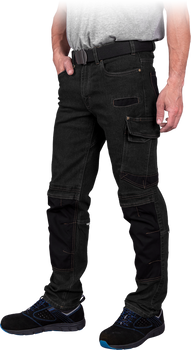 Spodnie robocze dzinsowe bojówki do pasa elastyczne JEANS DENIM czarne