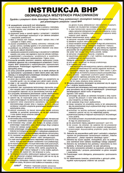 Znak tablica bhp "INSTRUKCJA BHP OBOWIĄZUJĄCA WSZYSTKICH PRACOWNIKÓW"