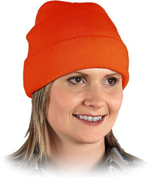 Czapka zimowa jesienna wywijana ciepła pomarańczowa przędza akrylowa Reis CZBAW