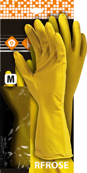 Rękawice kauczukowe floki odporne na detergenty robocze flokowane ochronne gumowe ochrona dłoni rękawice gospodarcze Reis RFROSEY żółte