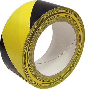 Taśma ostrzegacza winylowa, samoprzylepna TASOWIN 33m żółto-czarna 