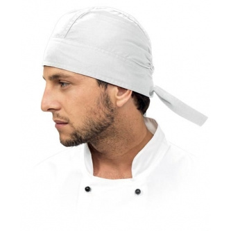 Krótka czapka gastronomiczna kucharska bandana wiązana PIRAT biała